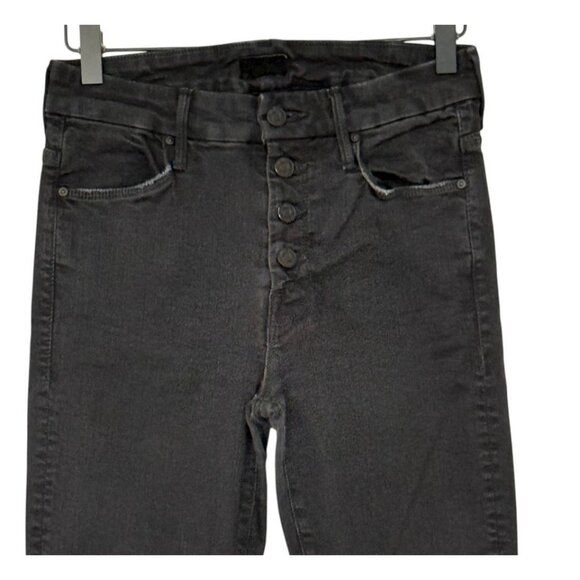 Mother The Pixie Ankle Fray Jeans in Not Guilty Black Exposed Button Fly Size 27 - Picture 2 of 11